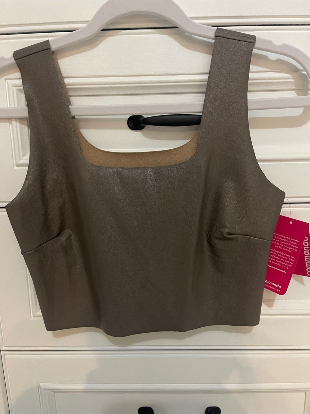 Commando Taupe Faux Leather Square-Neck Crop Top